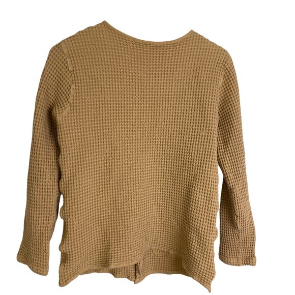 Poudre Organics Waffle Shirt Womens Small Tan Long Sleeve Snap Front Cotton Top - Picture 2 of 9
